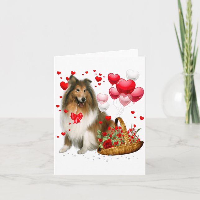Rough Collie Heart Balloon Happy Valentine Day Dog Kort (Framsida)