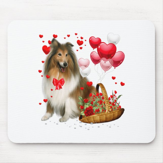 Rough Collie Heart Balloon Happy Valentine Day Dog Musmatta (Framsidan)