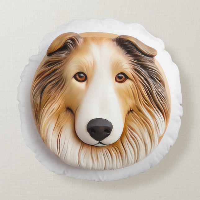 Rough Collie Hund 3D Inspirerad Rund Kudde (Framsidan)