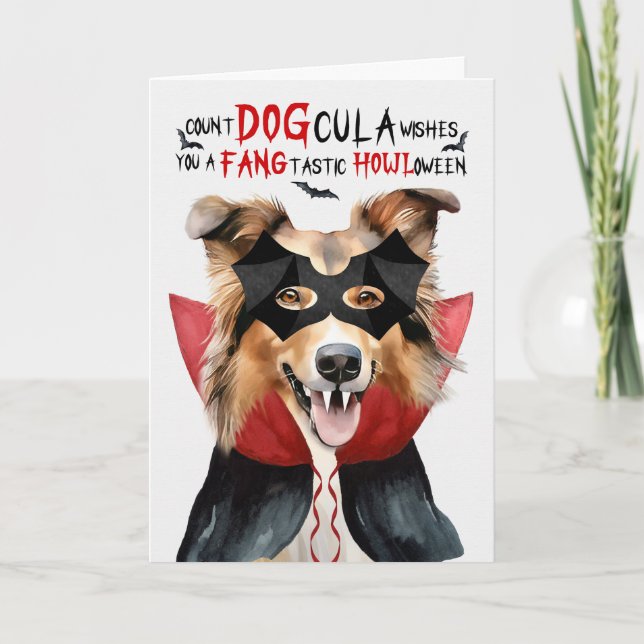 Rough Collie Hund Count DOGcula Halloween Helgkort (Framsida)