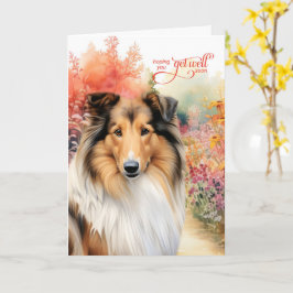 Rough Collie Hund Färgglad Trädgårdsväg Återhämtni Kort