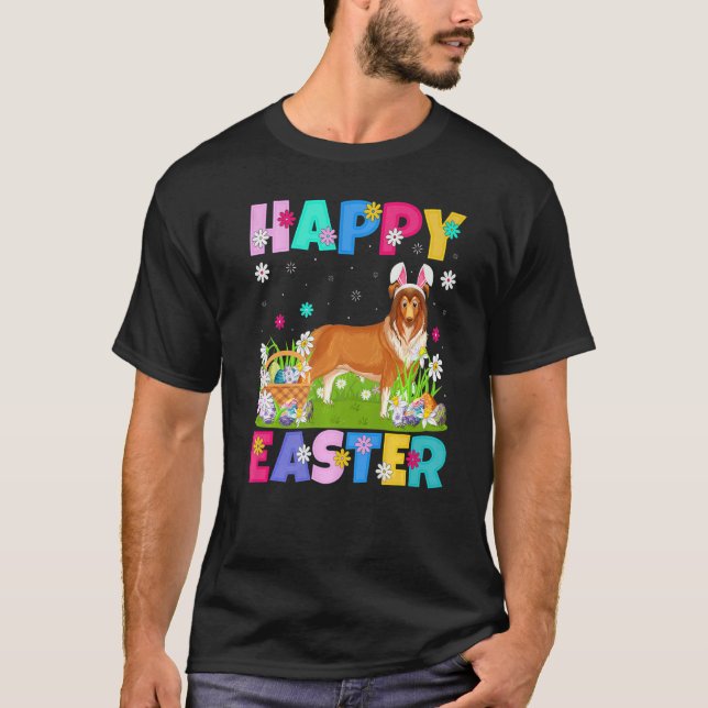 Rough Collie Hund Glad påsk Rough Collie Påsk T Shirt (Framsida)