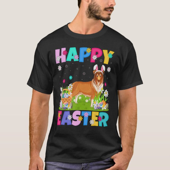 Rough Collie Hund Glad påsk Rough Collie Påsk T Shirt (Framsida)