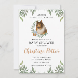 Rough Collie Hund Greenery Boho Baby Shower Inbjudningar