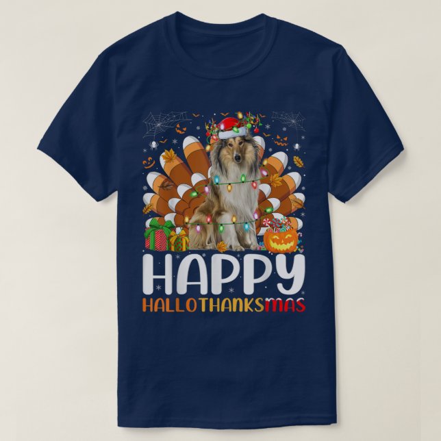 Rough Collie Hund Halloween jul Lycklig Halloth T Shirt (Design framsida)