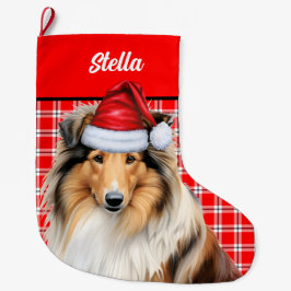 Rough Collie Hund Helgdag Red Play Personlig Stor Julstrumpa