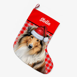 Rough Collie Hund Helgdag Red Play Personlig Stor Julstrumpa