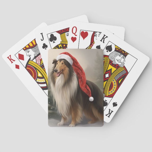 Rough Collie Hund i Snö Jul Casinokort (Baksidan)