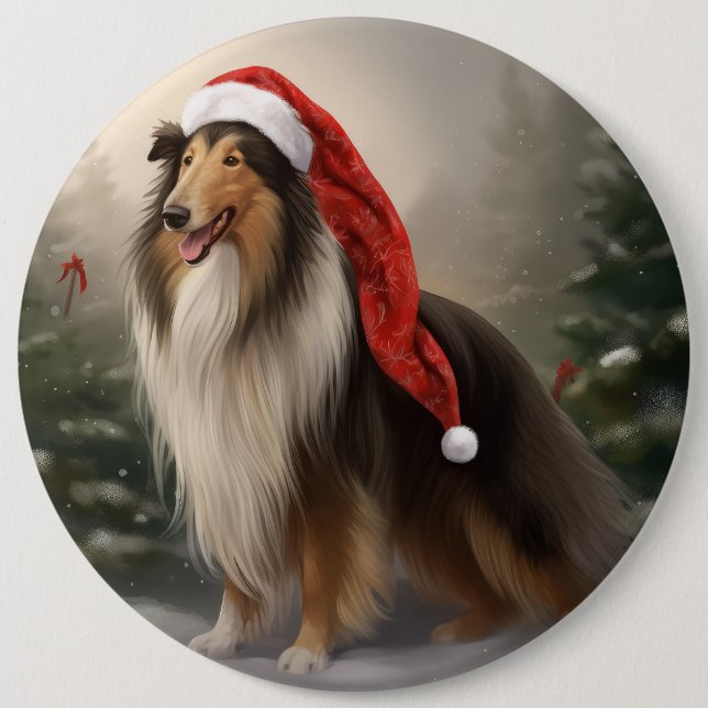 Rough Collie Hund i Snö Jul Knapp (Framsida)