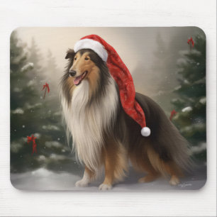Rough Collie Hund i Snö Jul Musmatta