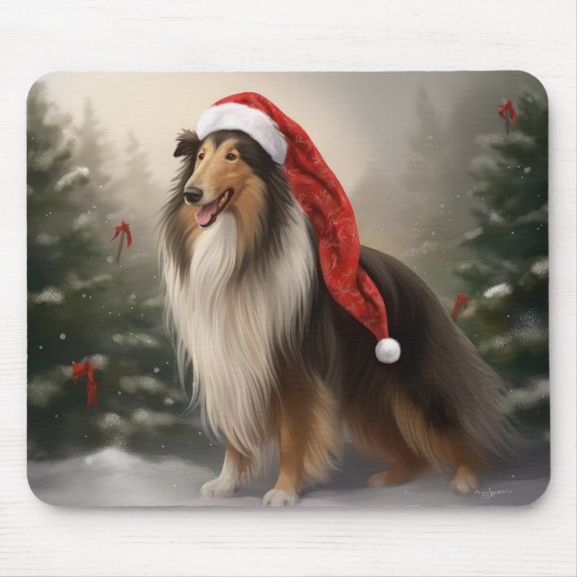 Rough Collie Hund i Snö Jul Musmatta (Framsidan)