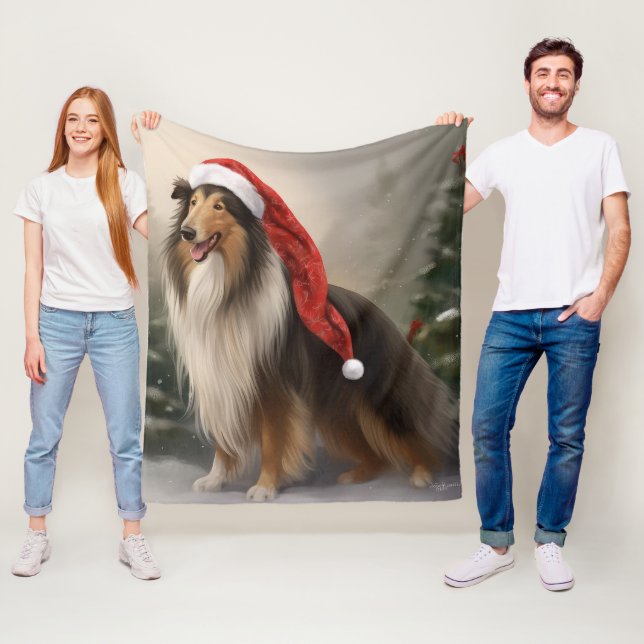 Rough Collie Hund i Snö-julen Fleecefilt (På plats)