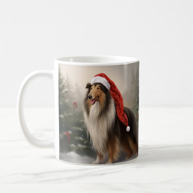 Rough Collie Hund i Snö-julen Kaffemugg (Vänster)