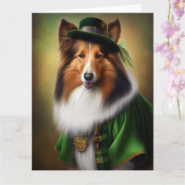 Rough Collie Hund i St. Patrick's Day dräkt Kort