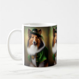 Rough Collie Hund i St. Patrick's Day klänning Kaffemugg