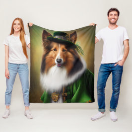 Rough Collie Hund in St. Patrick Day Dress Fleecefilt