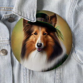 Rough Collie Hund in St. Patrick Day Dress Knapp