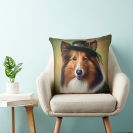 Rough Collie Hund in St. Patrick Day Dress Kudde