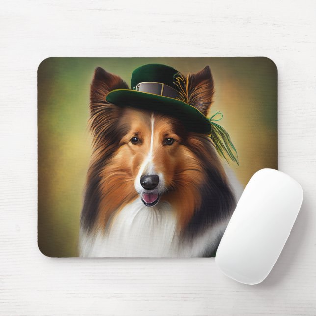 Rough Collie Hund in St. Patrick Day Dress Musmatta (Med mus)