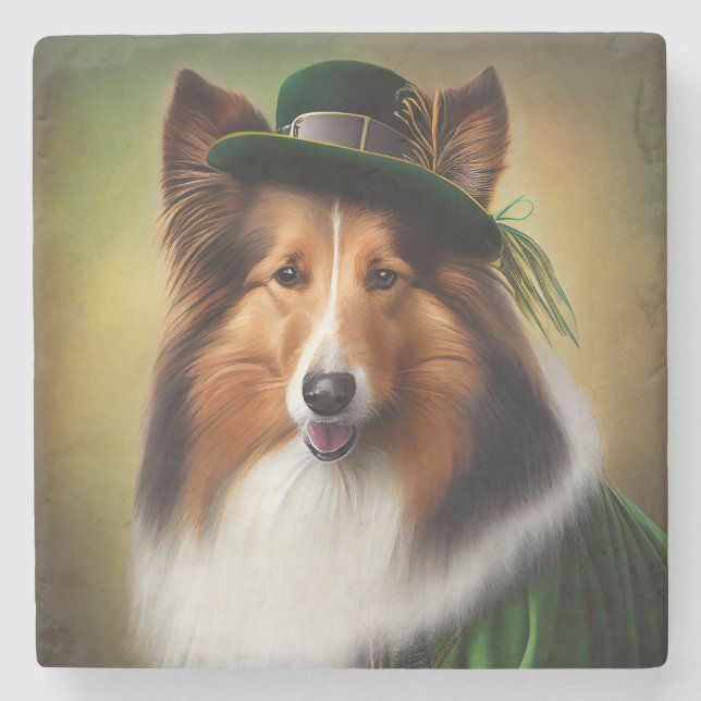 Rough Collie Hund in St. Patrick Day Dress Stenunderlägg (Framsidan)