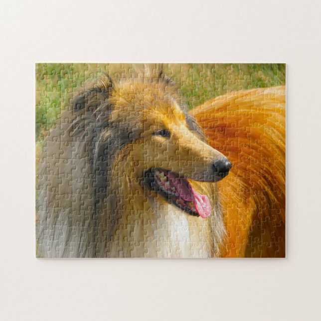 Rough Collie Hund Jigsaw. Pussel (Horisontell)
