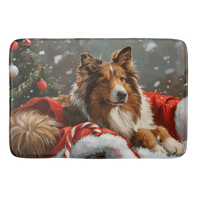 Rough Collie Hund Jul Festlig Badrumsmatta (Framsidan)