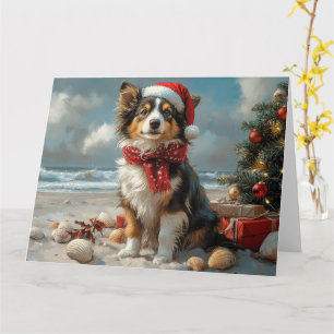 Rough Collie Hund Jul Vintage Strand Kort