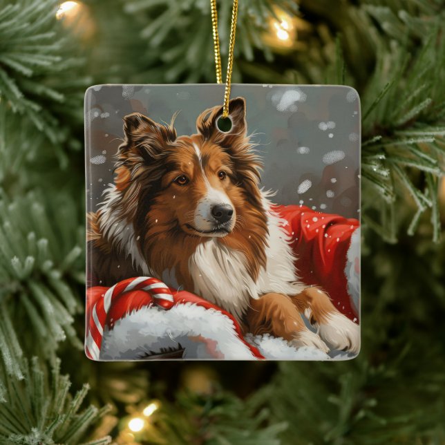 Rough Collie Hund julafton Julgransprydnad Keramik (Träd)