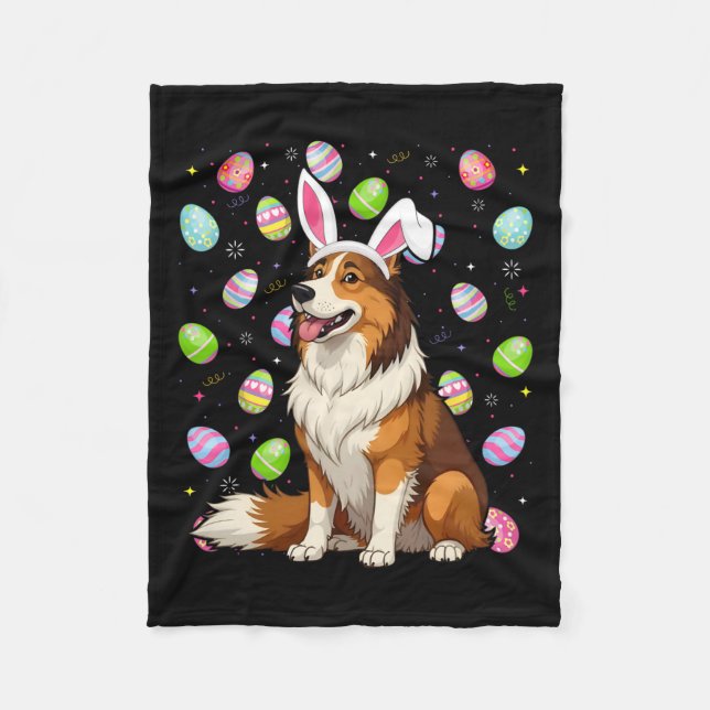 Rough Collie Hund Påskägg Hunt Bunny Ear Påsk Fleecefilt (Framsidan)