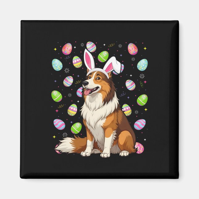 Rough Collie Hund Påskägg Hunt Bunny Ear Påsk Magnet (Framsidan)