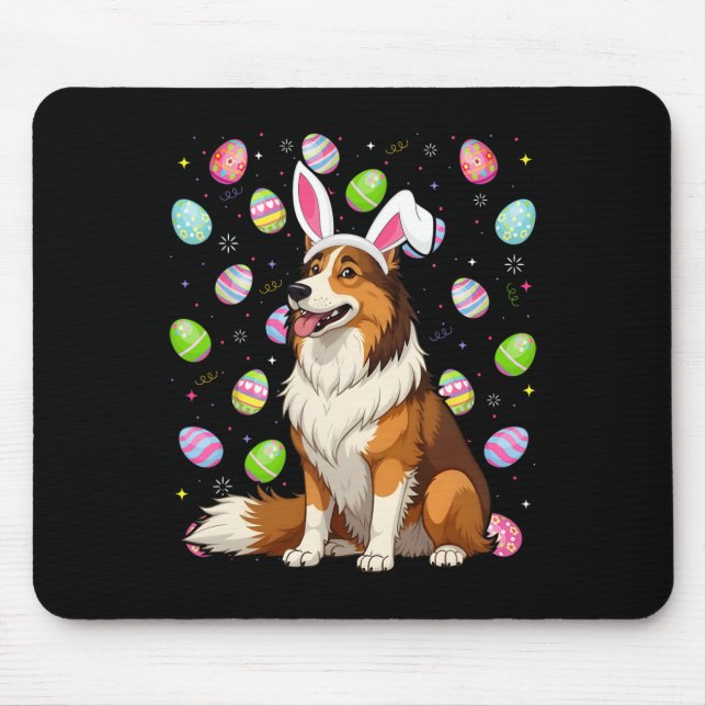 Rough Collie Hund Påskägg Hunt Bunny Ear Påsk Musmatta (Framsidan)