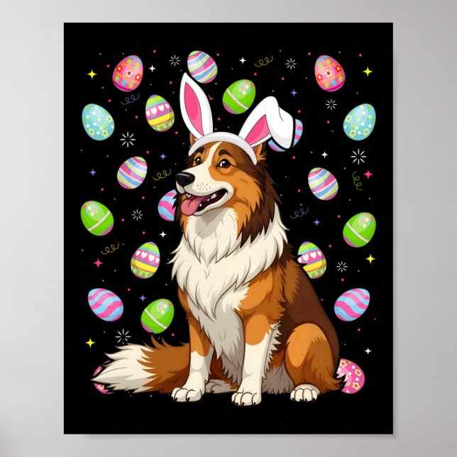 Rough Collie Hund Påskägg Hunt Bunny Ear Påsk Poster (Framsidan)