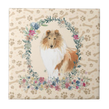Rough Collie Hund Paw Print Blommigt Cute Beige