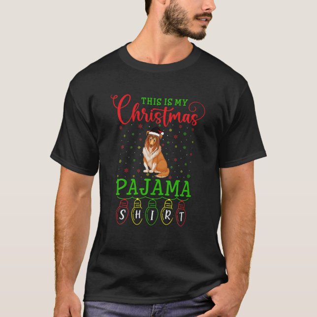 Rough Collie Hund Santa Hat Light Det här är mitt  T Shirt (Framsida)