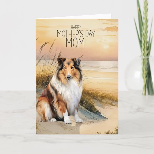 Rough Collie Hund Solnedgång Strand Mors Dag Helgkort (Framsida)