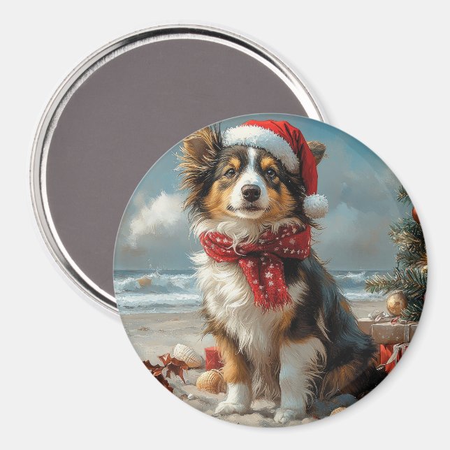 Rough Collie Hund Vintage Beach Magnet (Front/Back)