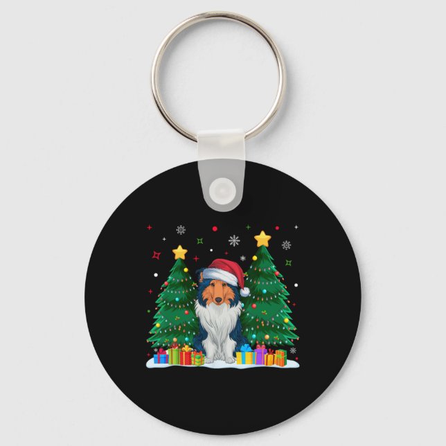 Rough Collie Hundälskare Santa Hat Ugly jul S Nyckelring (Framsida)