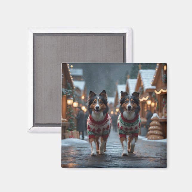 Rough Collie Hundar Jul Snö Semester Magnet (Front/Back)