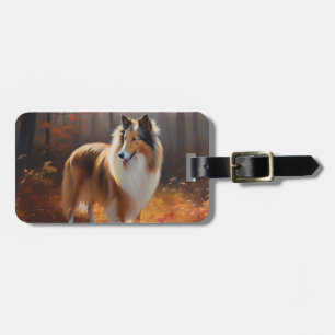 Rough Collie i höstlöv Fall Inspire Bagagebricka