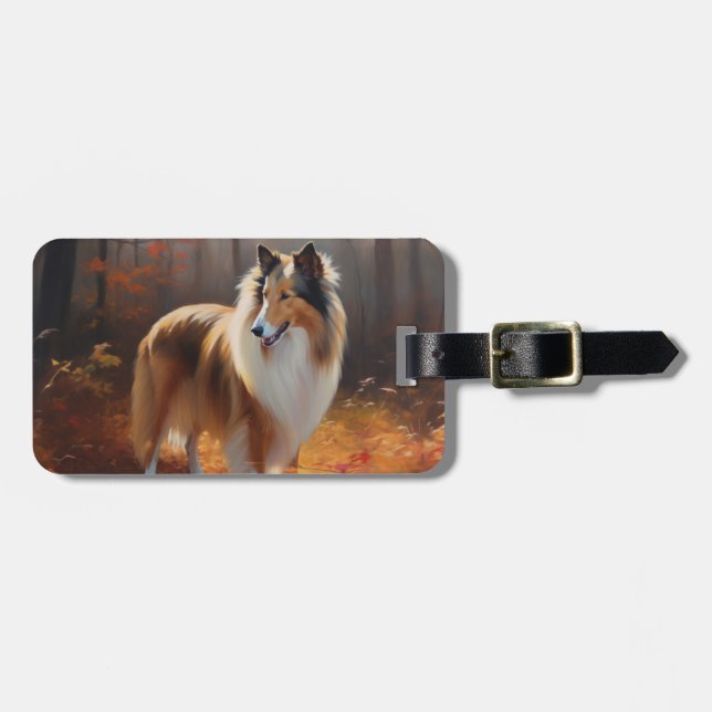 Rough Collie i höstlöv Fall Inspire Bagagebricka (Horisontell Framsida)