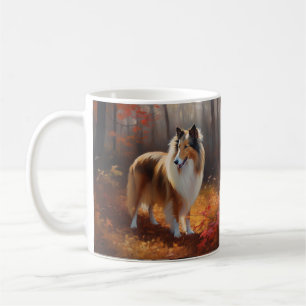 Rough Collie i höstlöv Fall Inspire Kaffemugg