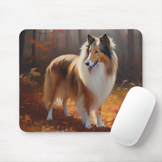 Rough Collie i höstlöv Fall Inspire Musmatta (Med mus)