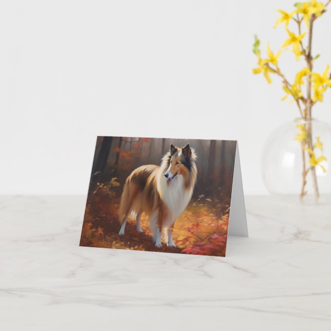 Rough Collie i höstlöv Fall Inspirerar Kort (Gul blomma)