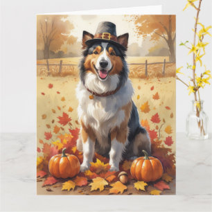 Rough Collie i höstlöv tackgivande konst Kort