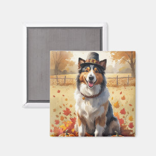 Rough Collie i höstlöv tackgivande konst Magnet