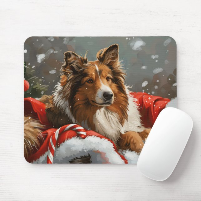 Rough Collie Jul Festivitet Musmatta (Med mus)