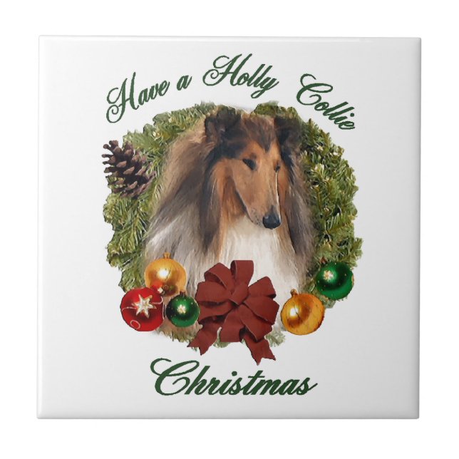 Rough Collie jul Kakelplatta (Framsidan)