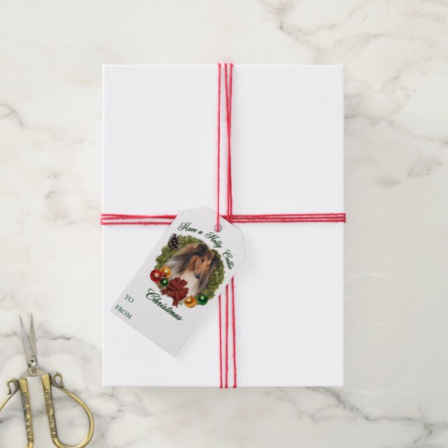 Rough Collie jul Presentetikett (Med Snöre)