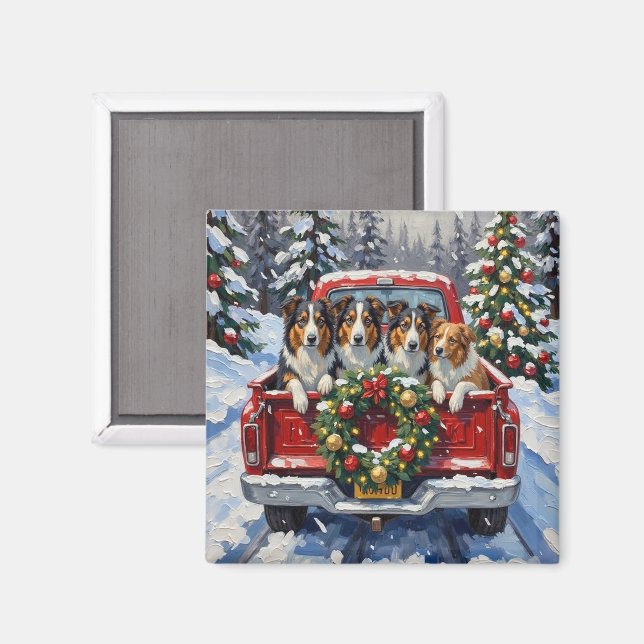 Rough Collie Jul Röda Lastbil Holiday Magnet (Front/Back)