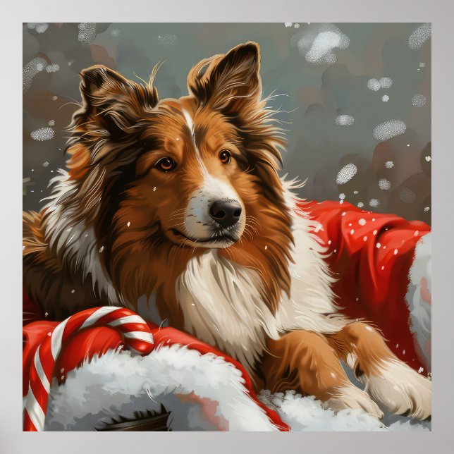 Rough Collie Julfirande Hund Poster (Framsidan)